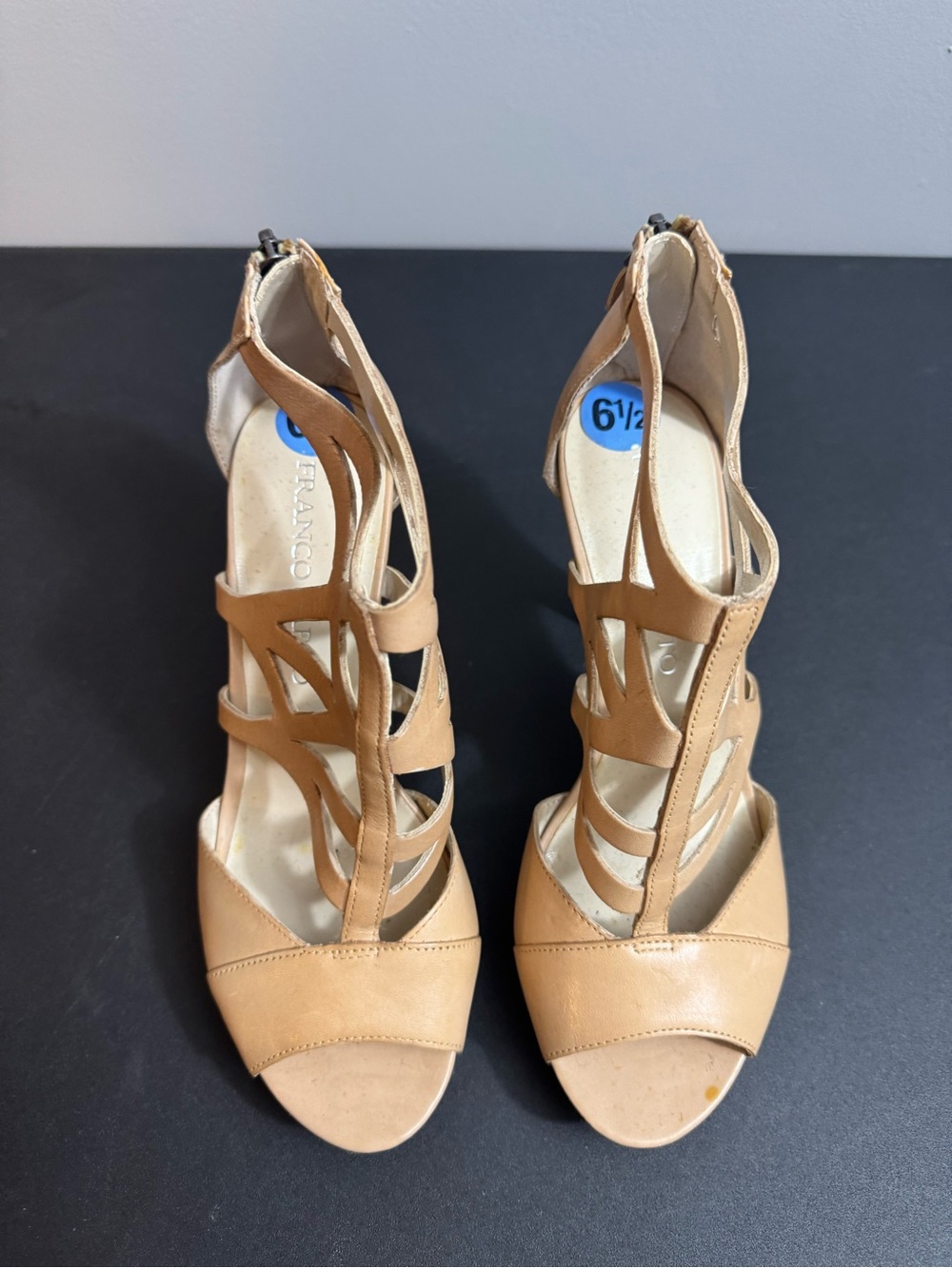 Franco Sarto Tan Strappy Cutout Heels